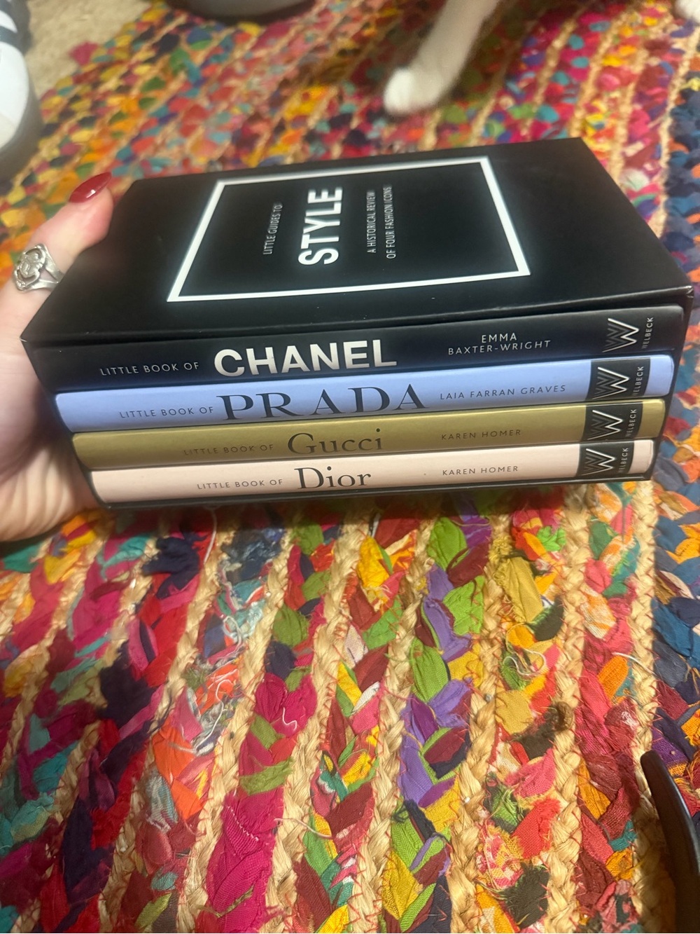 Set of 4 designer Books - Chanel, Prada, Gucci, Dior - Black/Blue/Gold/Cream
